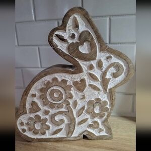 Carved Wooden Bunny Decor